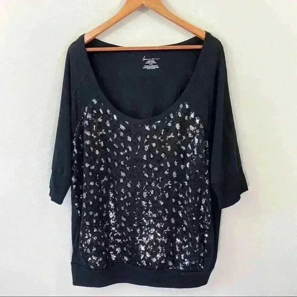 Lane Bryant silver and black sequin embellished top, size 22/24